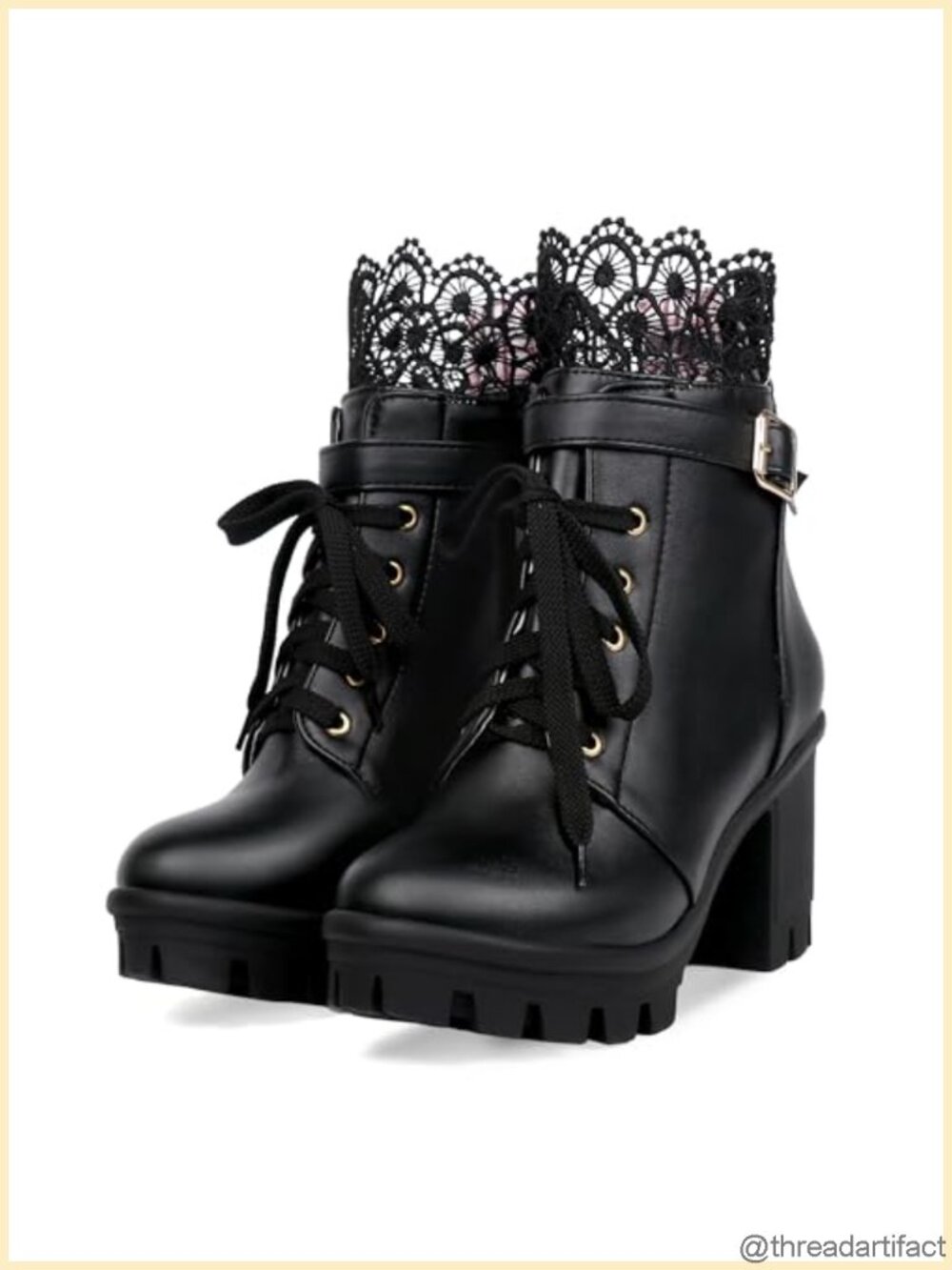 Womens Lace Up Platform Ankle Combat Boots PU Leather Chunky Block Heel Goth